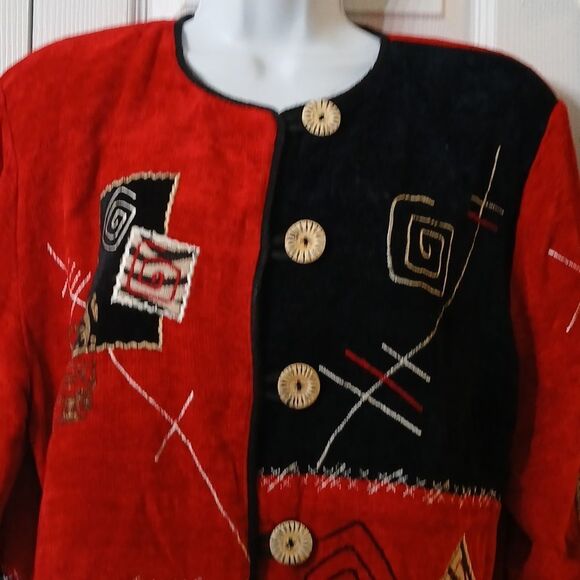 Vintage Allure Patchwork Button down jacket  red black  Sz M NWOT - Picture 3 of 6